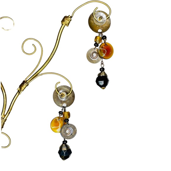 Gold and Silver Aztec Concho Earrings Blessed With Earth, Wind and Fire - Picture 2 of 2